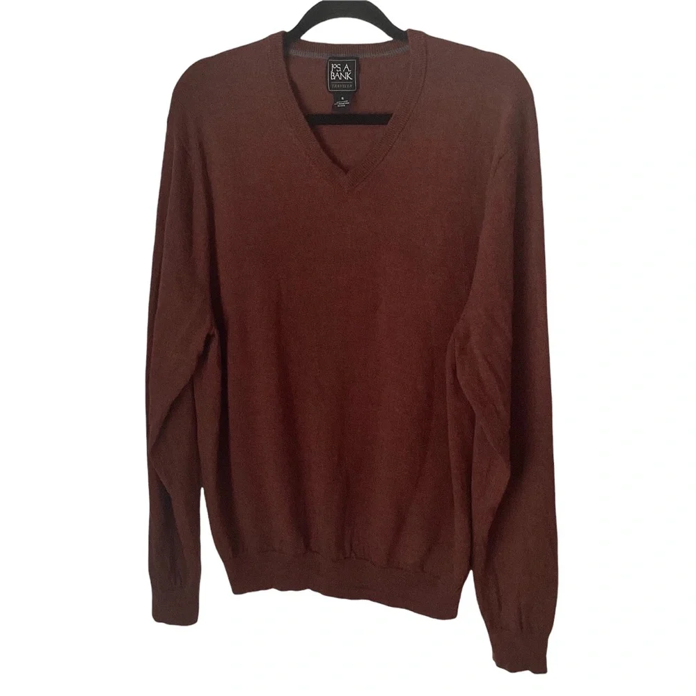 Jos A Bank V Neck Wool Mens Sweaters Orange and Tan Bundle of Two XL